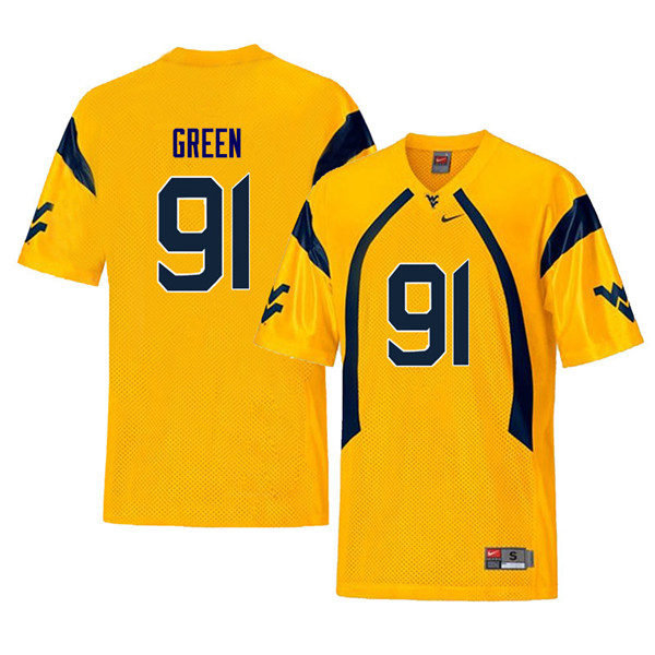 Men #91 Nate Green West Virginia Mountaineers Retro College Football Jerseys Sale-Yellow